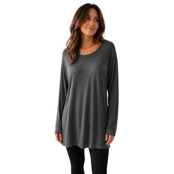 Eileen Fisher Tops - Eileen Fisher Tencel Semi Sheer Tunic Top Small Greyside Slits Lagenlook Coastal
